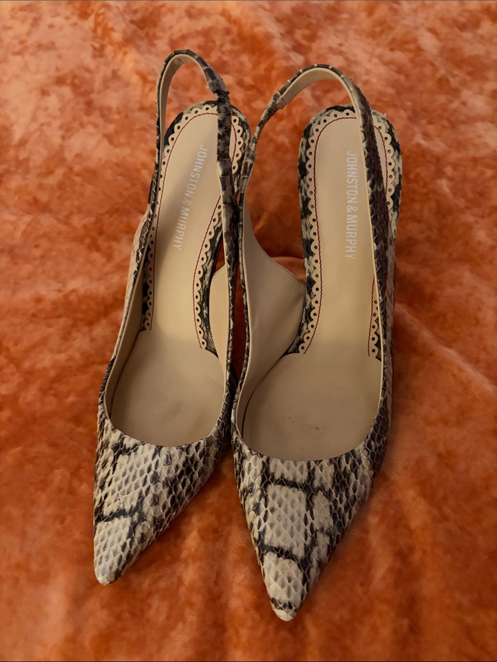 Johnston & Murphy Women's Snake-Print Slingback Pumps in Neutral grey and Cream